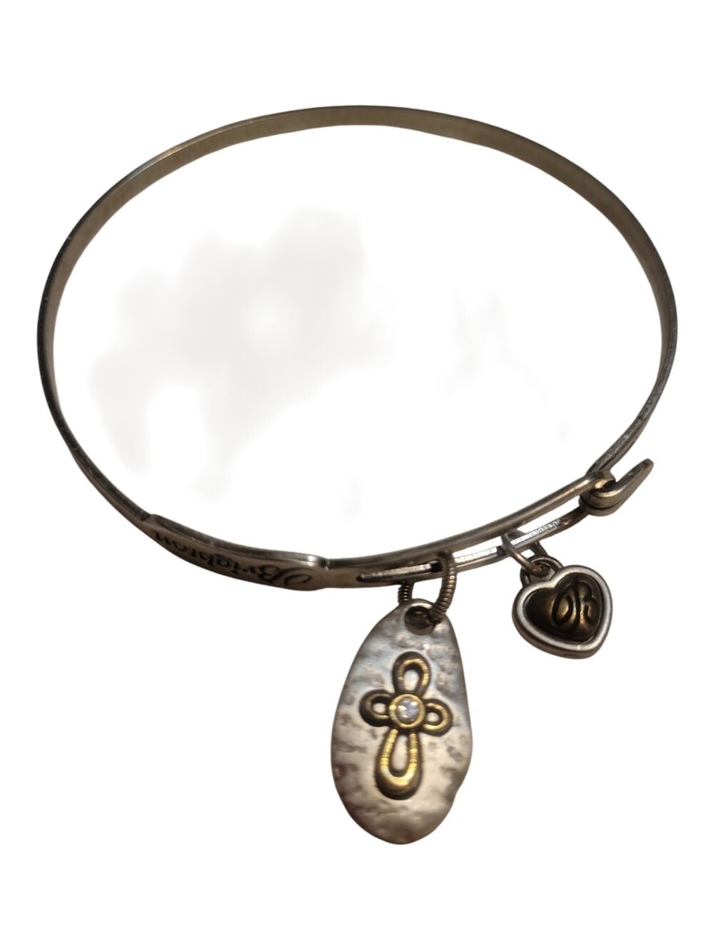 Brighton Hammered Silver-Tone Bangle w/ "Faith Hope Love" Cross Charm